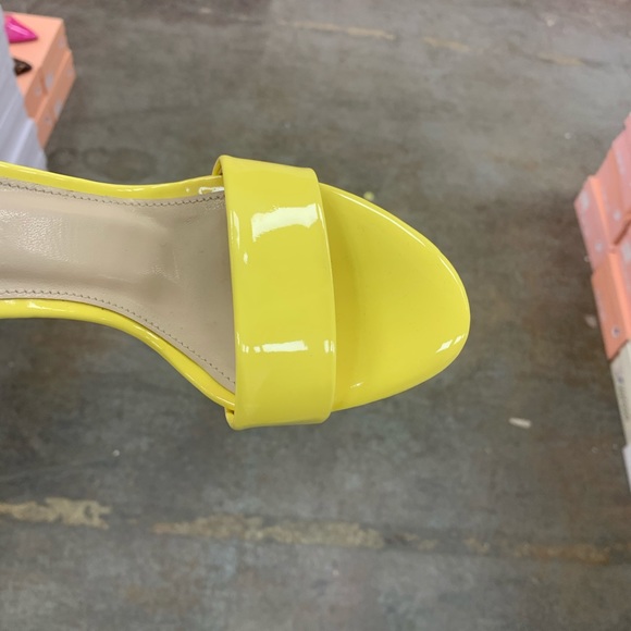 Women’s Ankle Strap Open Toe Stiletto High Heel Sandals in Yellow Patent - Picture 5 of 10